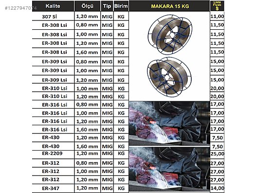 Paslanmaz Gaz Alti Mig Kaynak Tel Er Lsi Mm Mig Kg S F R