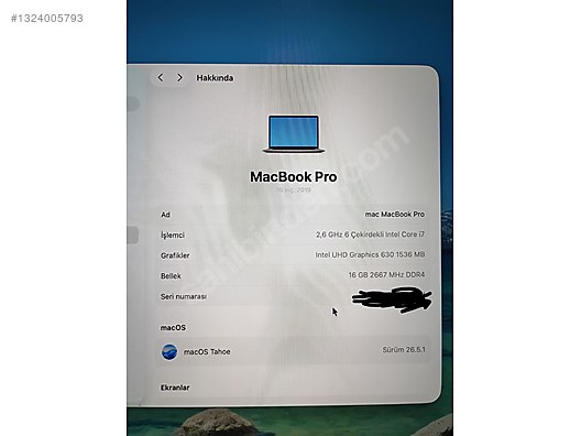 Apple Macbook / Temiz Temiz MacBook Pro 16 inç (2019) - i7 / 16GB