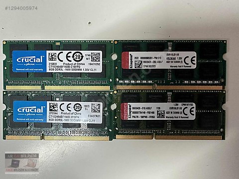 CRUCİAL KINGSTON 8GB RAM DDR3 12800S 1600 MHZ PC3L 1.35V
