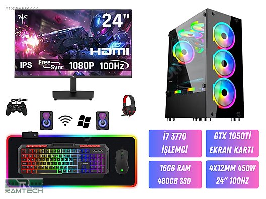 【大特価セール】Core i7&GTX1070 ゲーミングPCフルセット！422 PC-OEM / Ekonomik Full+Full Set | i7 3770 16GB 480GB GTX 1050Ti 24