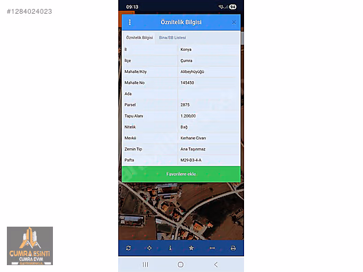 ÇUMRA ESİNTİ EMLAKTAN ALİBEYHÜYÜĞÜ MAH KUPON ARSA (BAĞ) #1284024023