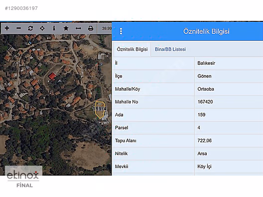 Balıkesir Gönen Ortaoba 722m² Müstakil Konut İmarlı Satılık Arsa
