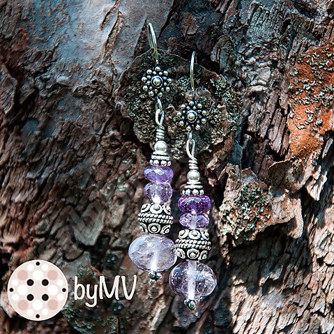 gümüş ve ametist küpeler