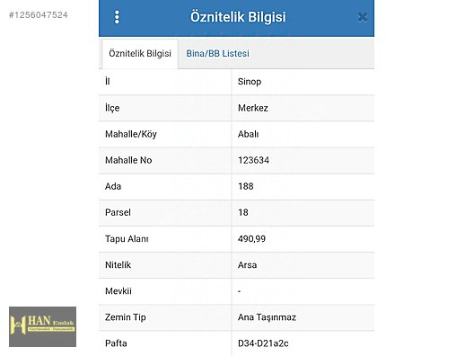 SİNOP ABALIDA SATILIK ARSA #1256047524