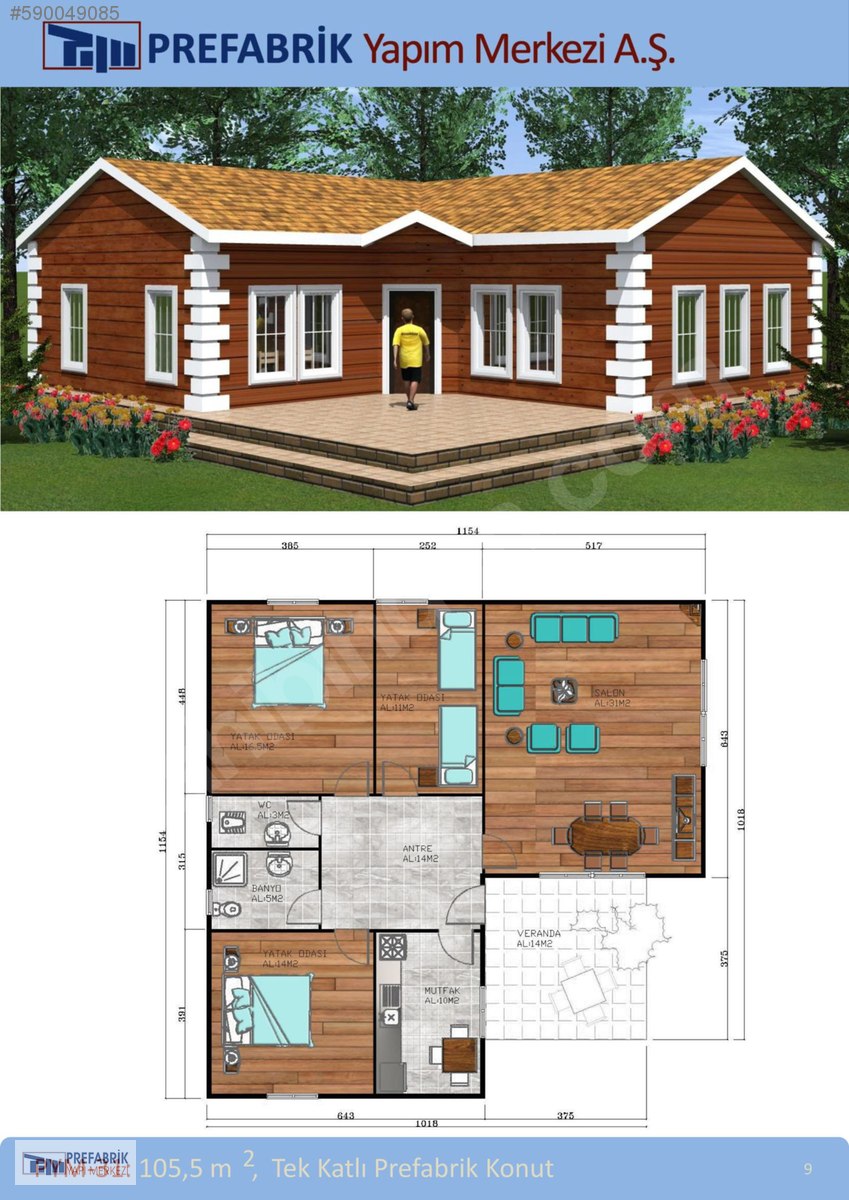 70 m2 3+1 FONKSİYONEL PREFABRİK KONUT 61.990 TL Satılık Prefabrik Ev