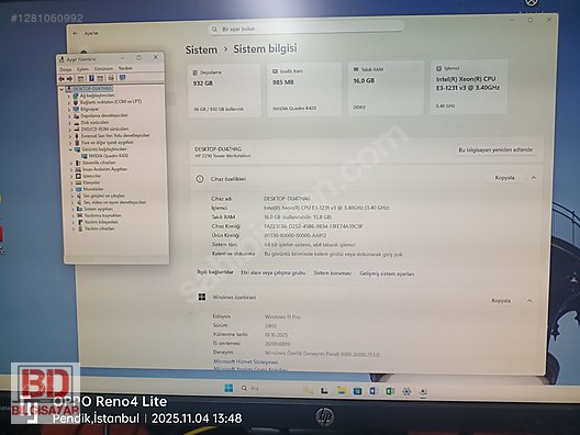 HP Z230 İNTEL XEON E3-1231 V3 16 GB RAM 2 X 500 HDD QUADRO K420