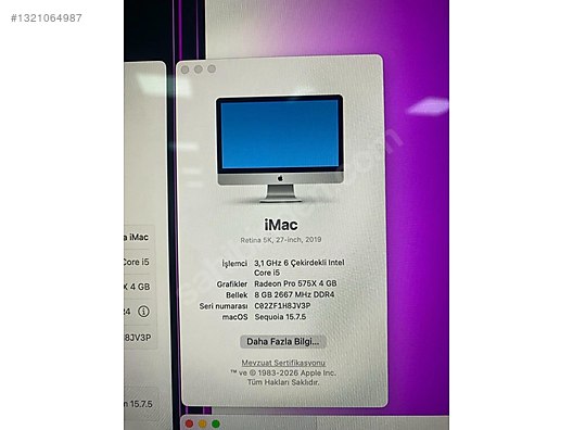 Apple / Temiz iMac 27 inç Retina 5K (2019 Model) - 3.1 GHz i5 on