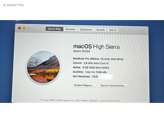 Apple Macbook / Macbook Pro Retina 13 inch mid 2014 sahibinden
