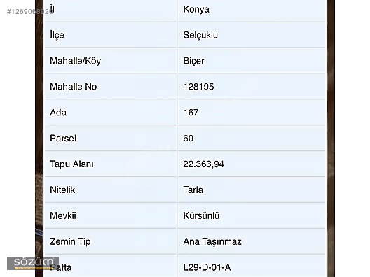 SELÇUKLU BİÇER DE SATILIK MÜSTAKİL TARLA #1269068920