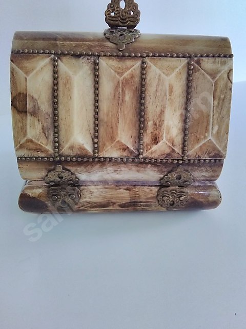 Doğal kemik el oyması pirinç işlemeli takı kutusu