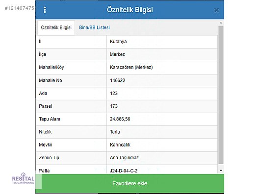 KÜTAHYA MERKEZ KARACAÖREN SATILIK YATIRIMLIK TARLA