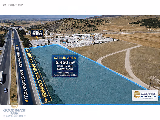 AFYON ANKARA YOLU ÜZERİ 180 MT CEPHELİ 5.450 M² TİCARİ ARSA