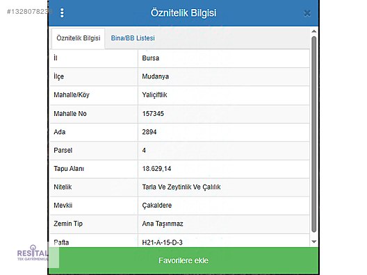 BURSA MUDANYA YALIÇİFTLİK SATILIK YATIRIMLIK ARAZİ