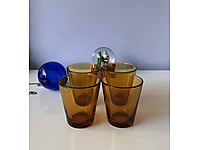 Vintage Vereco Pyrex Amber 4lü Bardak Seti