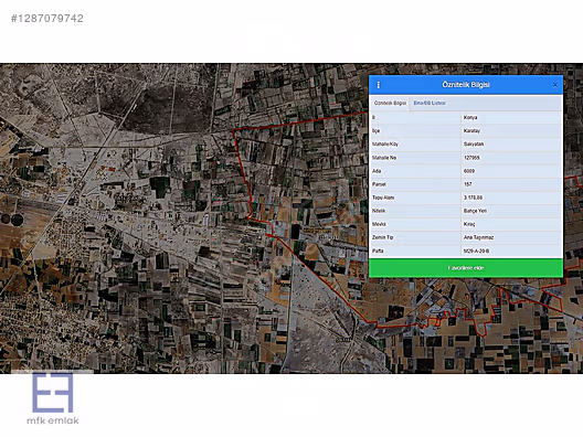 MFK EMLAK'TAN ADANA EREĞLİ ÇEVRE YOLUNDA 3178m² SATILIK TARLA #1287079742