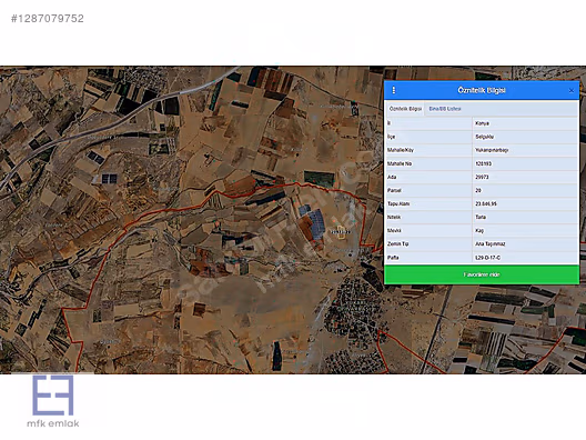MFK EMLAK'TAN YUKARIPINARBAŞI MAHALLESİN'DE 1038m² SATILIK TARLA #1287079752