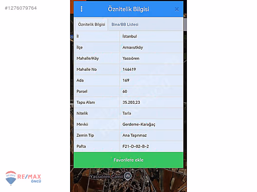 ARNAVUTKÖY YASSIÖREN 169 ADA 60 PARSEL SATILIK 340m2 HİSSE TAPU #1276079764