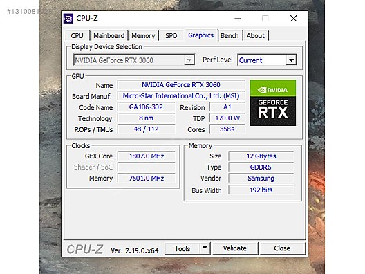MSI RTX 3060 12GB VENTUS 2X OC 192BIT GDDR6 sahibinden.comda