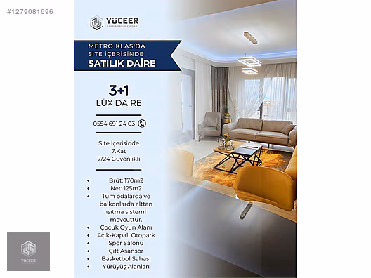 YÜCEER GAYRİMENKUL MUZAFFER TÜRKEŞ MAH. SATILIK LÜX 3+1 DAİRE #1279081696