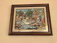 El Yapımı 5 Aylık Nakış Tablo Doğa ve Köy Manzarası