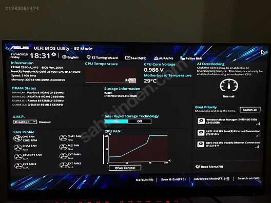 Asus Z390-A_H10 LGA1151 Anakart İntel 8-9 - Anakart ve Tüm Masaüstü Bilgisayar Parçaları sahibinden.com'da