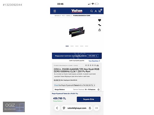 64x4 256GB DDR5 GSKILL TRİDENT Z 5 RGB on sahibinden.com - 1323092044