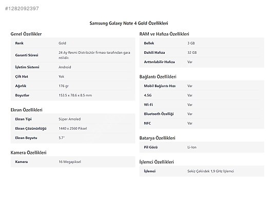 İkinci El ve Sıfır Alışveriş / Cep Telefonu & Aksesuar / Cep Telefonu / Samsung / Galaxy Note 4 N910