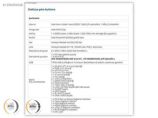 Masaüstü Bilgisayar - Anakart ITX M25D61E INTEL ATOM İŞLEMCİLİ ITX ENDÜSTRİYEL ANAKART E037 Anakart Anakart