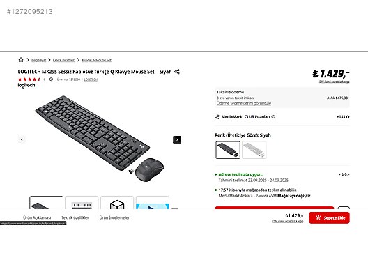 Logitech MK295 Sessiz Kablosuz Klavye Mouse Seti(Kullanılmamış) at