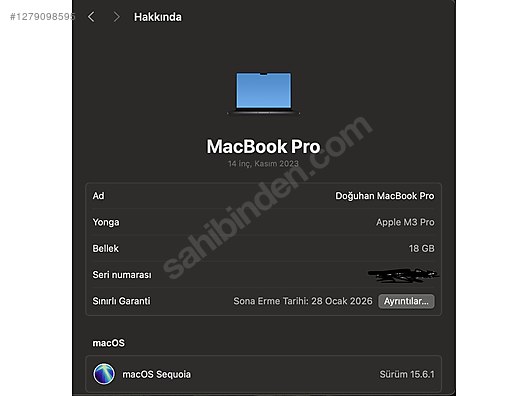 Macbook Pro M3 Pro 18GB 1TB - İlan ve alışverişte ilk adres sahibinden.com'da