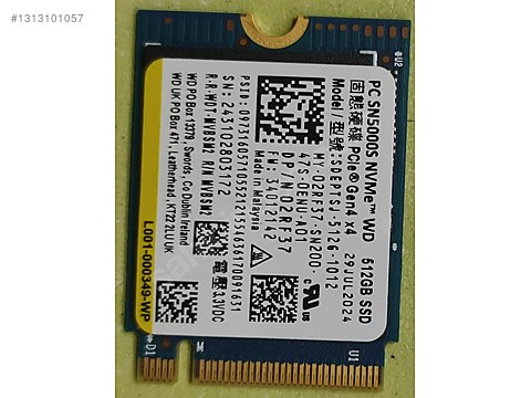 Wd SN5000S 512GB 5000/4000MB/S GEN4X4 22X80 M.2 Nvme SSD