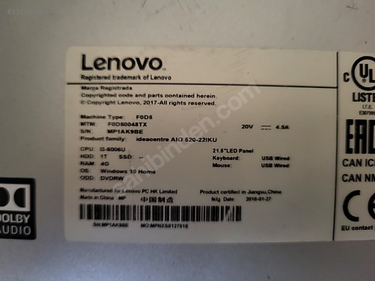 LENOVO IDEACENTRE AIO 520-22IKU PC PARÇALARI ALL IN ON sahibinden