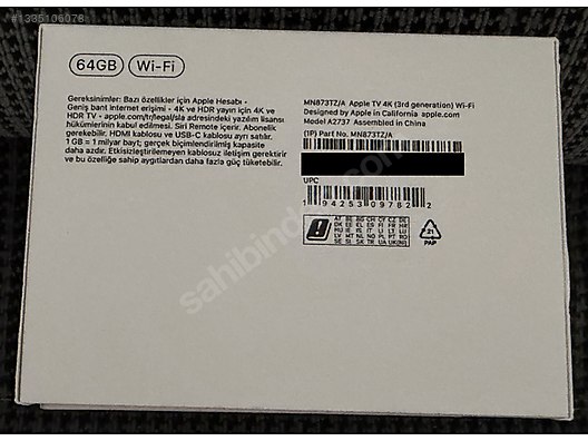 Apple TV / Apple TV 4K 3.Nesil 64GB WiFi - Hiç Kullanılmadı