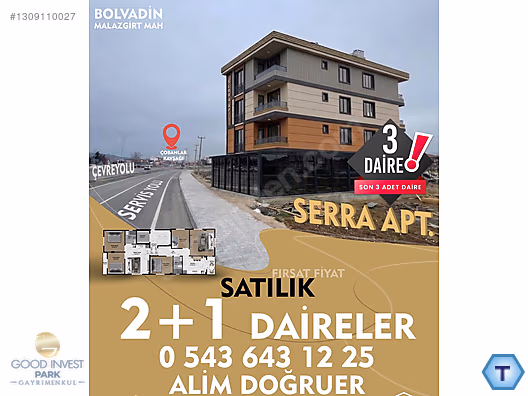 BOLVADİN'DE FIRSAT FİYAT 2+1 DAİRELER ALTTAN ISITMALI-ASANSÖRLÜ