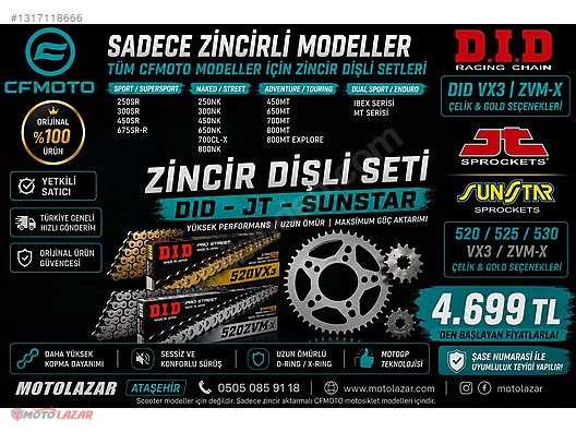 Şanzıman / CFMOTO TÜM MODELLER ZİNCİR DİŞLİ SETİ DID VX3 ZVM-X JT