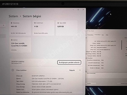 RTX3050 4GB TANK EXCALİBUR |İ5 12.NESİL |144HZ EKRAN |512GB - İlan ve alışverişte ilk adres sahibinden.com'da
