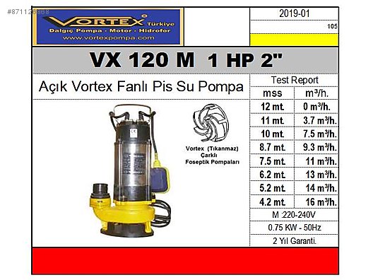Vortex Acik Fanli Pis Su Foseptik Pompasi Vx120 M 220v Pompa Hidrofor Ve Yapi Malzemeleri Sahibinden Com Da 871126868