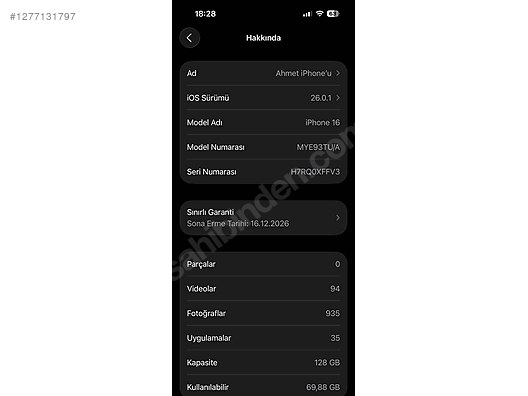 İkinci El ve Sıfır Alışveriş / Cep Telefonu & Aksesuar / Cep Telefonu / Apple / iPhone 16