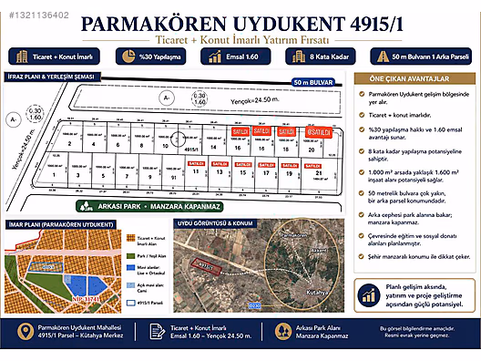 %50 Peşin Kalanı 12 Ay Vade Farksız 8 Kat Ticaret + Konut Arsası