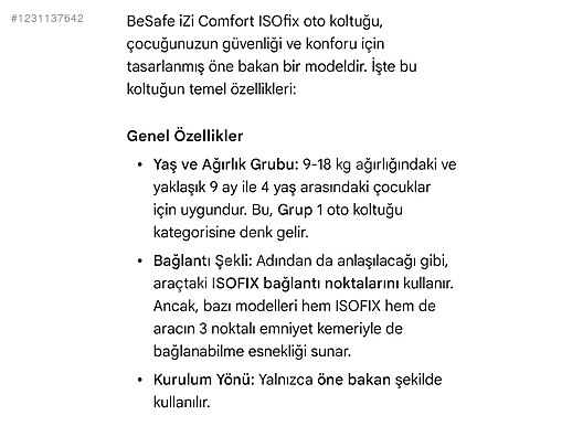 İkinci El Çocuk Oto Koltuğu