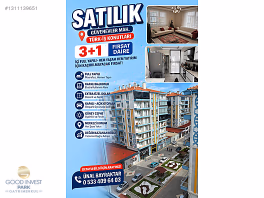 Güvenevler'de Satılık 3+1 Daire Full Yapılı Kapalı Balkon Güney