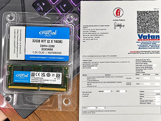 Crucial 32GB (2x16GB) DDR4 3200MHz CL22 Notebook RAM Faturalı