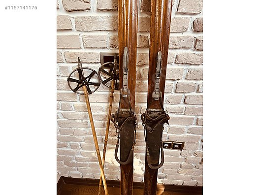 Antika Oyuncak Kayak Takımı - Kış Kayağı Uzun Çubuklar - Deri Tutamaç Uzun  Çubuklar - Antika ve Koleksiyon - kitantik