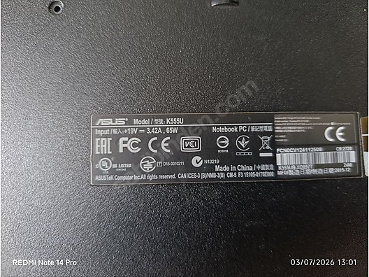 ASUS K555U ALT KASA sahibinden.comda - 1326155973