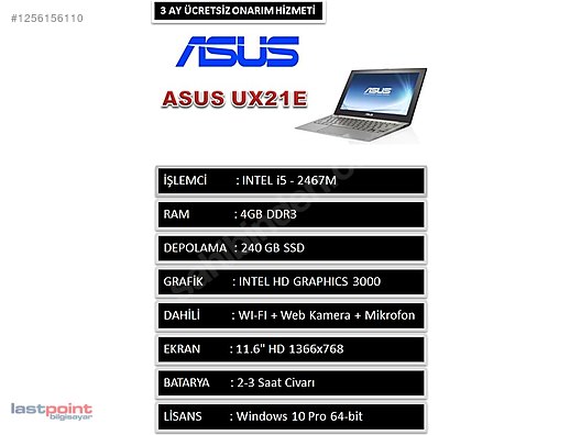 Asus / ASUS UX21E i5 2467M 4GB RAM 240 GB SSD INTEL HD GRAPHICS