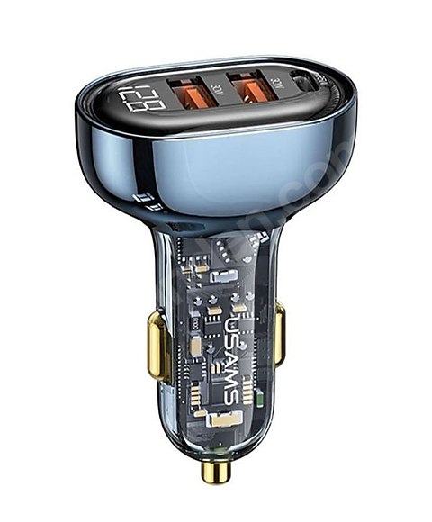 USAMS US-CC159 80W Çift USB + Type-C Dijital Ekranlı Araç Şarj C