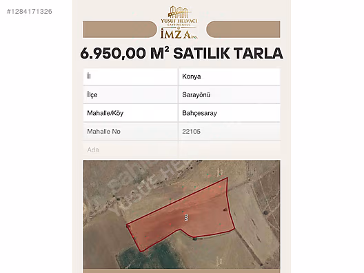 KONYA'YA 20 KİLOMETRE UZAKLIKTA OLAN SARAYÖNÜ 6.950,00 M² TARLA #1284171326