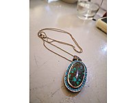 EŞSİZ Çift Taraflı NİŞABUR Firuze Gümüş İşleme KOLYE