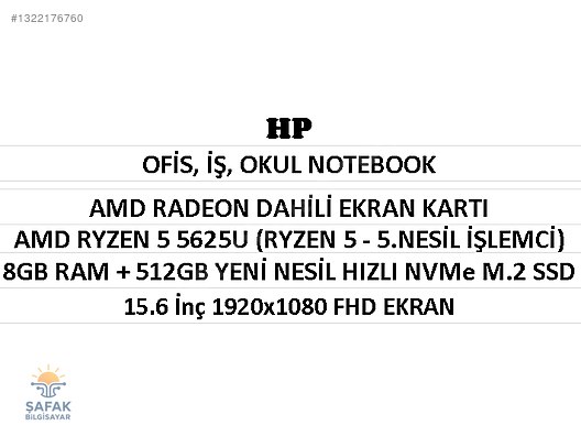 HP / K.K 12 AY TAKSİT/HATASIZ/HP-AMD RADEON-RYZEN 5 5625U/8/512