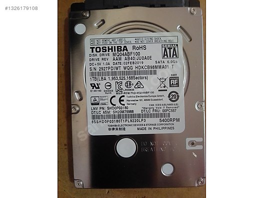 1 TB TOSHIBA HARD DİSK SAĞLIK %100 PERFORMANS %100 SN: 2927PDIWT